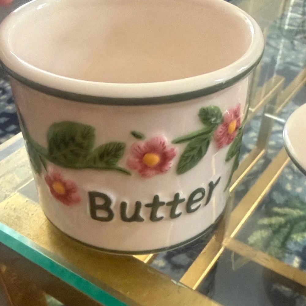 Butter Bell Crock by L. Tremaine Ceramic Canister with Pink Floral Design - Picture 7 of 8